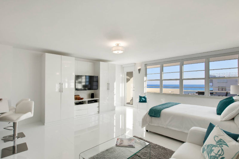 bed and ocean view
