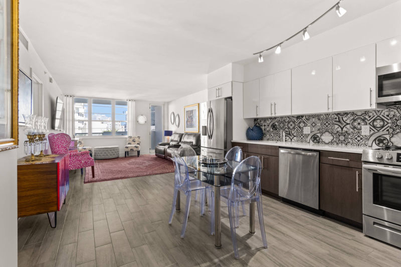 kitchen, dining and living room