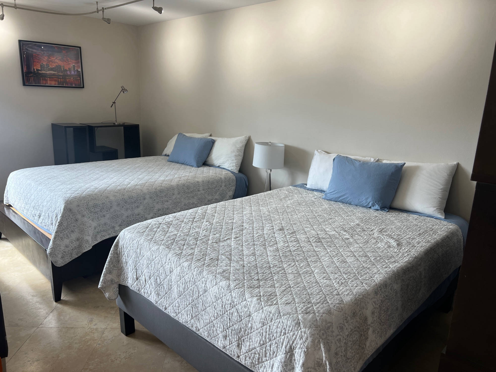 two beds and view from window