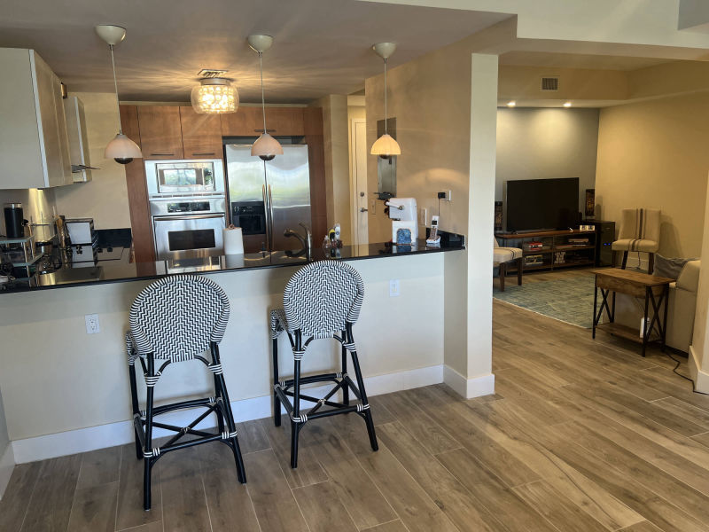 kitchen and entertainment room