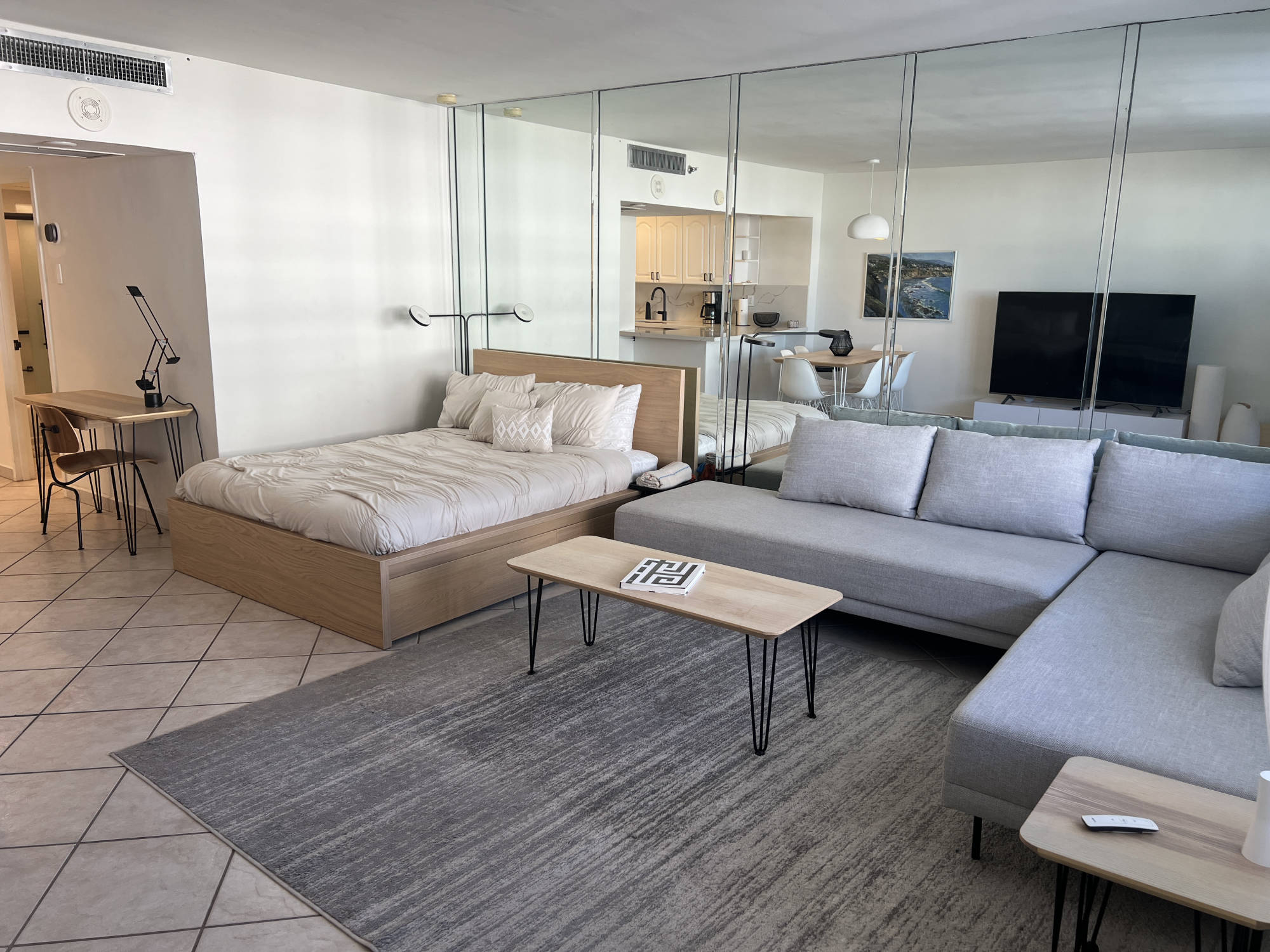 living room with bed