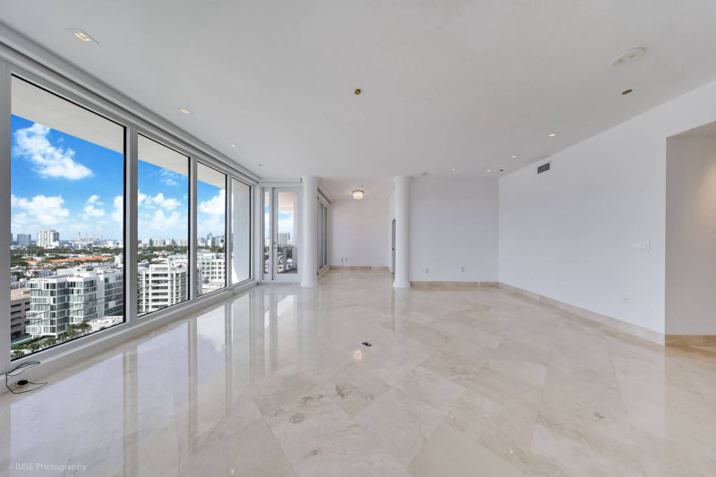 living room with view of downtown miami